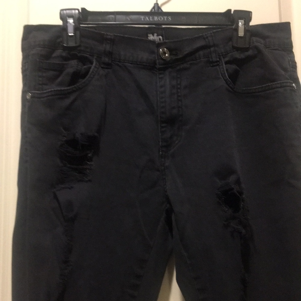 Imperious men zipper detailing distress skinny jeans zip fly size 34 x 30 black